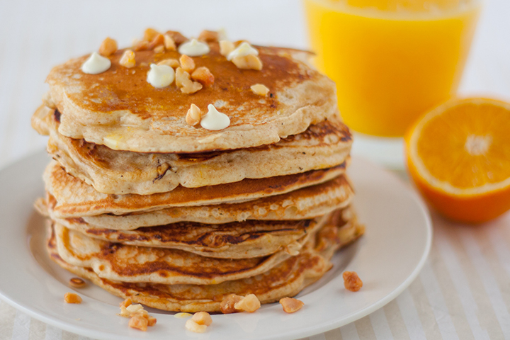 Banana Macadamia Nut Pancakes with Orange Butter